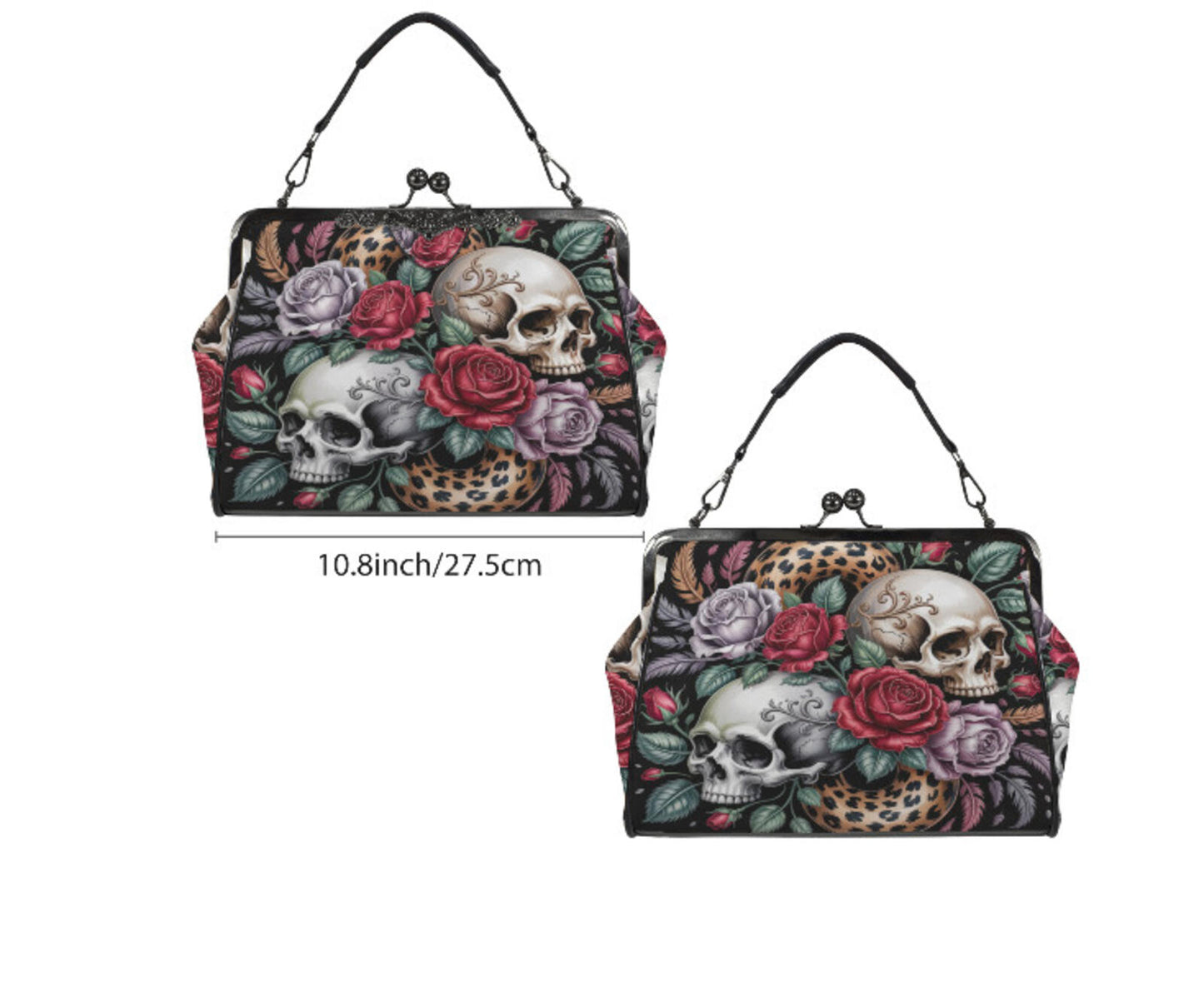 Victorian Gothic Floral Skull Rose Mother's Day  Shoulder Cross Body Bag Satchel Kisslock