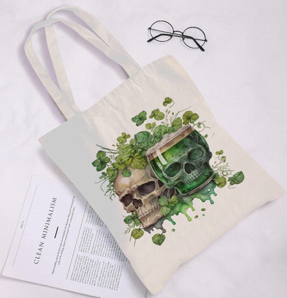 St. Patrick's Day Irish Skull Beer Luck  Print Shoulder Tote Bag 15" X 15" TerrificTrend