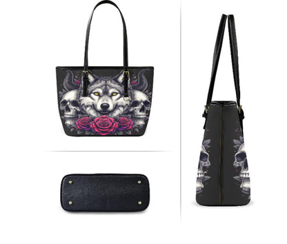 Custom Tote Hand Shoulder Bag 12 X 15 Gothic Victorian Wolf Skull Red Roses NEW Terrifictrend