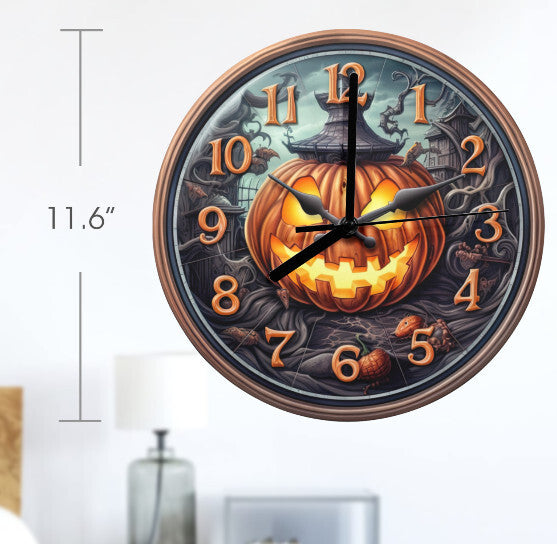 Halloween Fun Creepy Jack o Lantern Wood 12" Wall Clock Battery Operated NEW Temptations by Tara