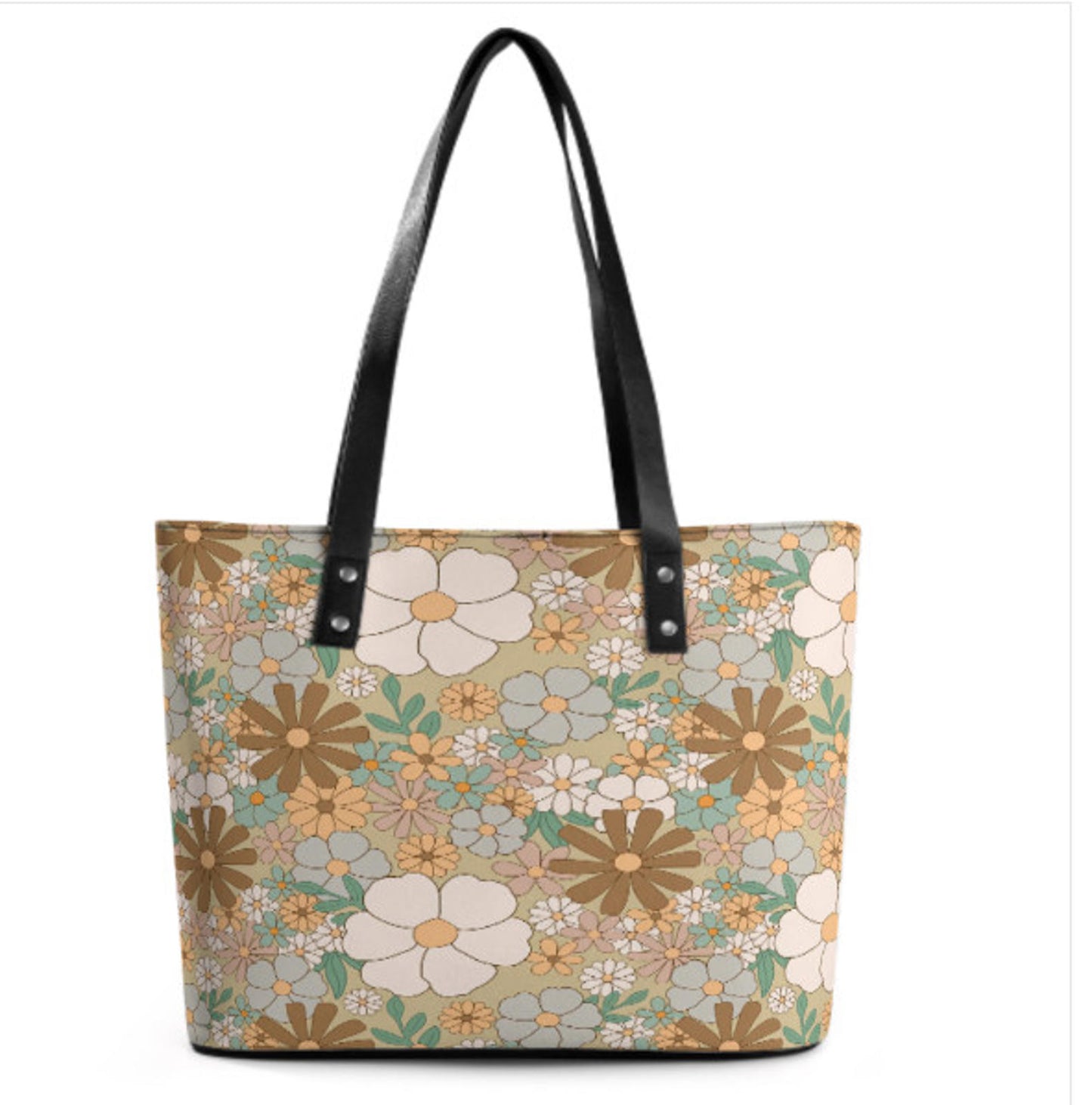 Custom Tote Hand Shoulder Bag 12 X 15 Spring Bohemian Boho Green Brown Floral Terrifictrend