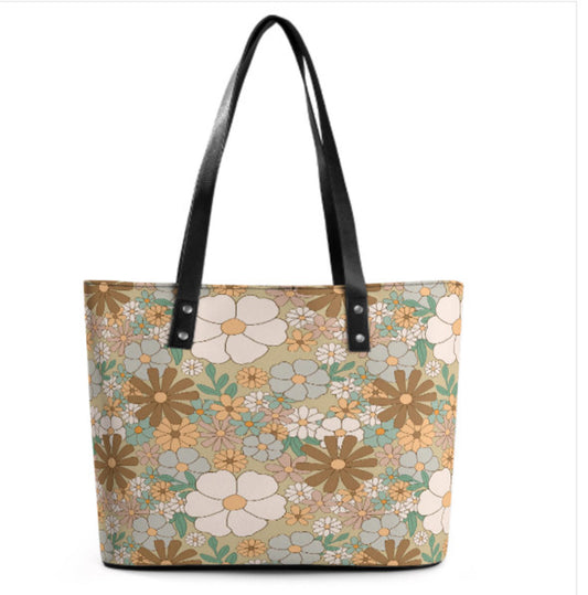 Custom Tote Hand Shoulder Bag 12 X 15 Spring Bohemian Boho Green Brown Floral Terrifictrend