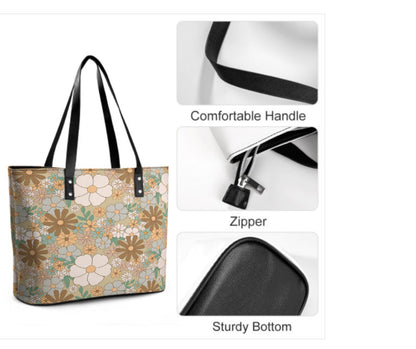 Custom Tote Hand Shoulder Bag 12 X 15 Spring Bohemian Boho Green Brown Floral Terrifictrend