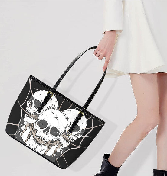 Custom Tote Hand Shoulder Bag 12 X 15 Halloween Gothic Gagged Skull Web Creepy Terrifictrend