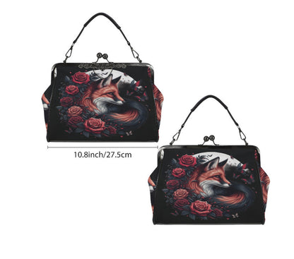 Dark Victorian Gothic Fox Moon Roses Butterfly  Shoulder Cross Body Bag Satchel Kisslock