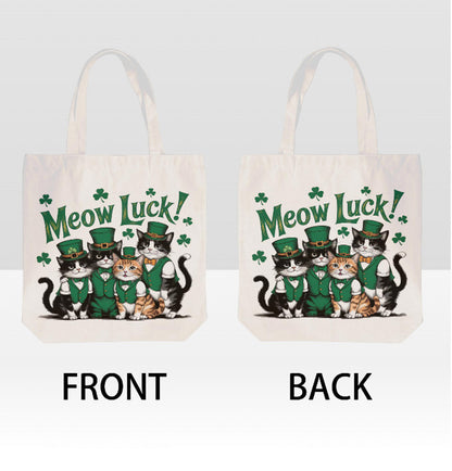 St. Patrick's Day Irish Meow Luck Cats Tuxedo  Print Shoulder Tote Bag 15" X 15" TerrificTrend