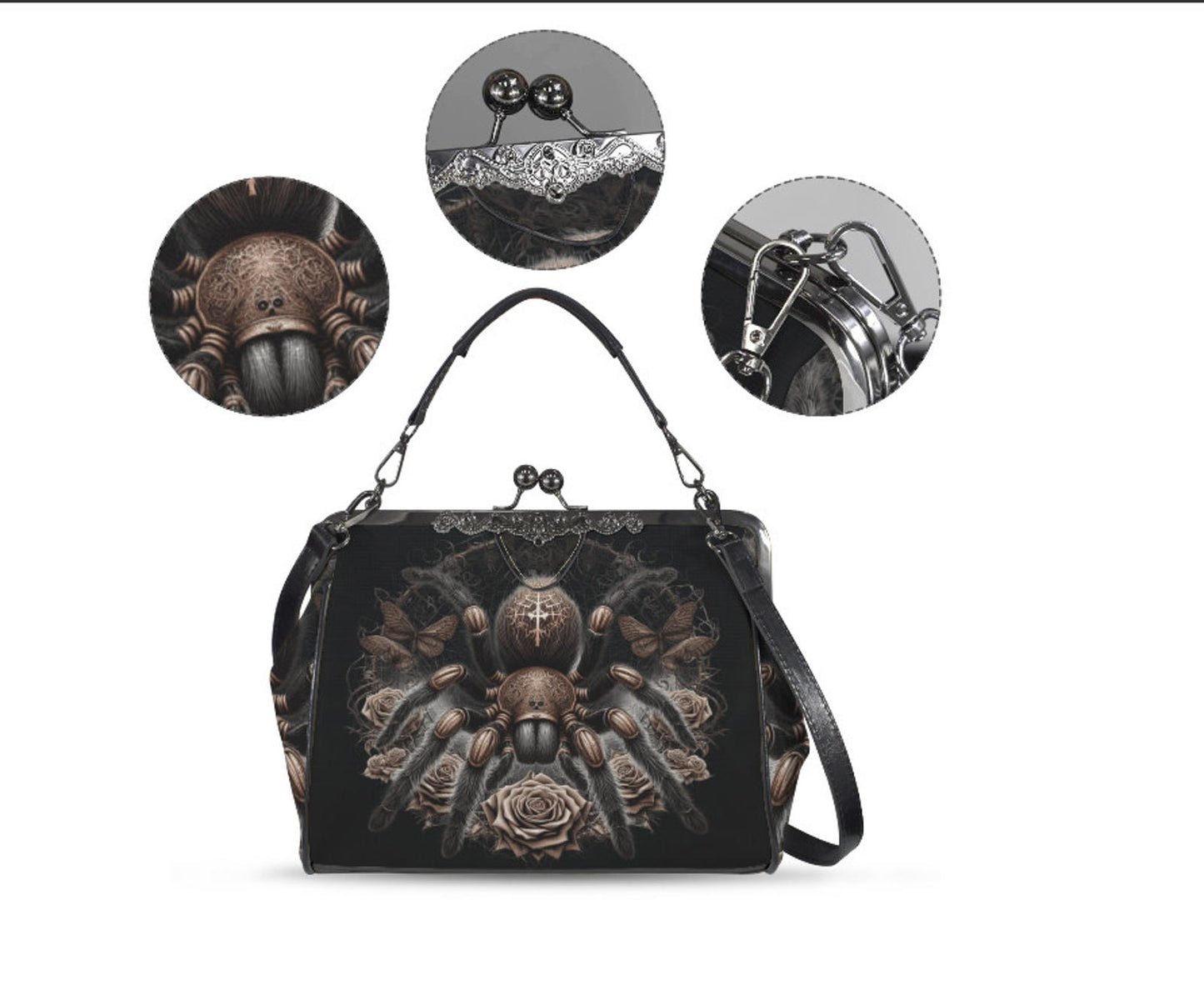 Dark Victorian Gothic Spider Black Widow Skull  Shoulder Cross Body Bag Satchel Kisslock