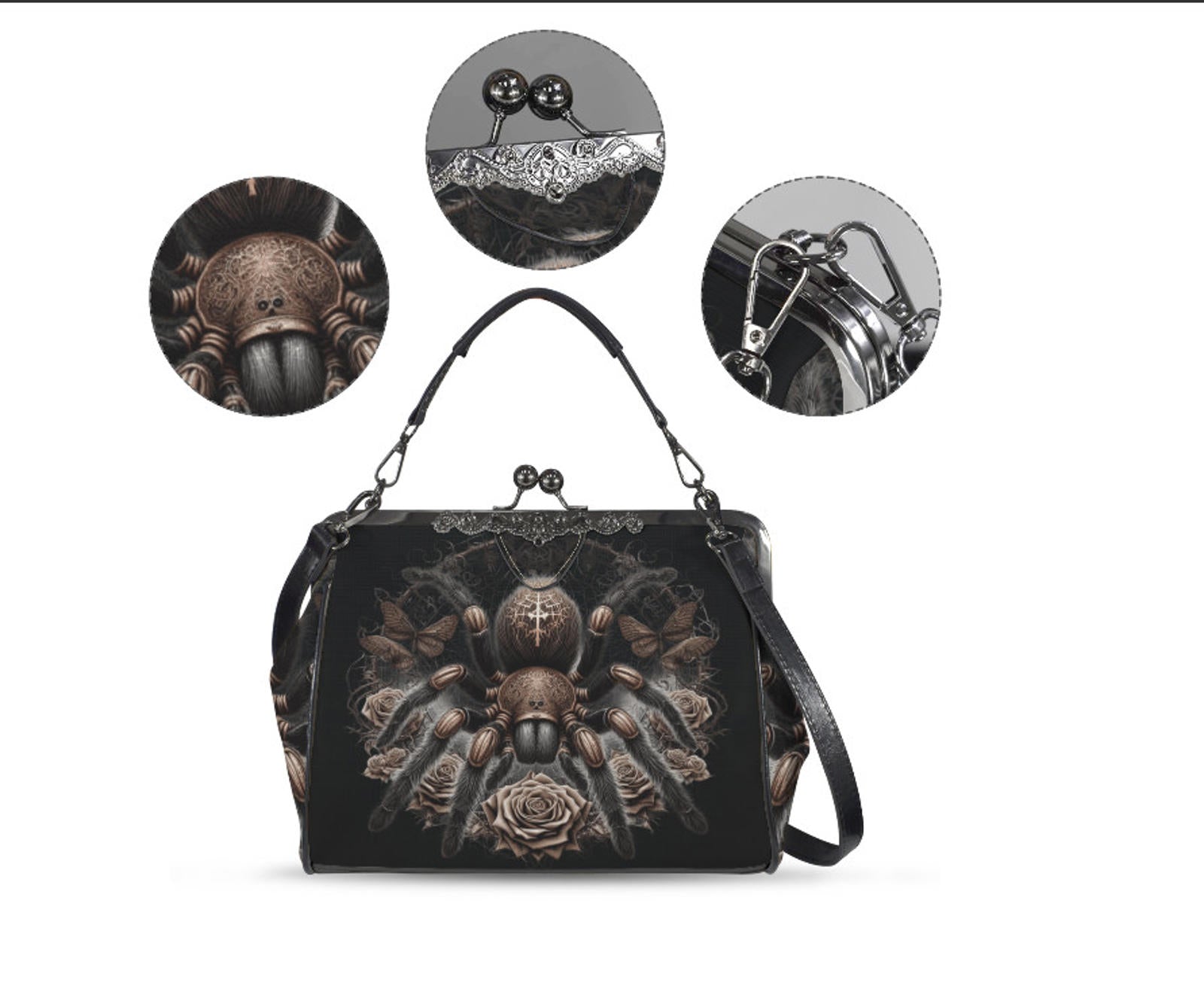 Dark Victorian Gothic Spider Black Widow Skull  Shoulder Cross Body Bag Satchel Kisslock