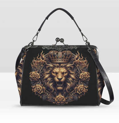 Dark Victorian Gothic Art Animals Gold Lion King Shoulder Cross Body Bag Satchel Kisslock
