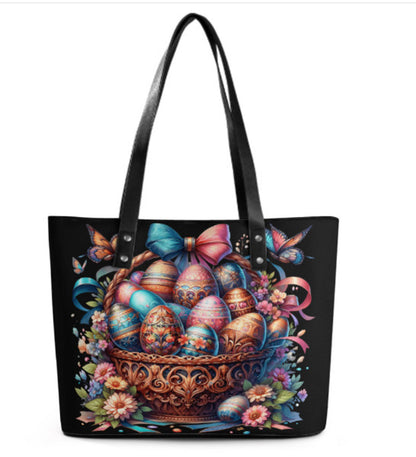 Custom Tote Hand Shoulder Bag 12 X 15 Spring Easter Basket Eggs Flowers Design Terrifictrend