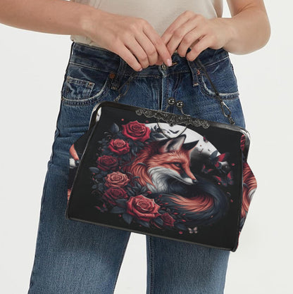 Dark Victorian Gothic Fox Moon Roses Butterfly  Shoulder Cross Body Bag Satchel Kisslock