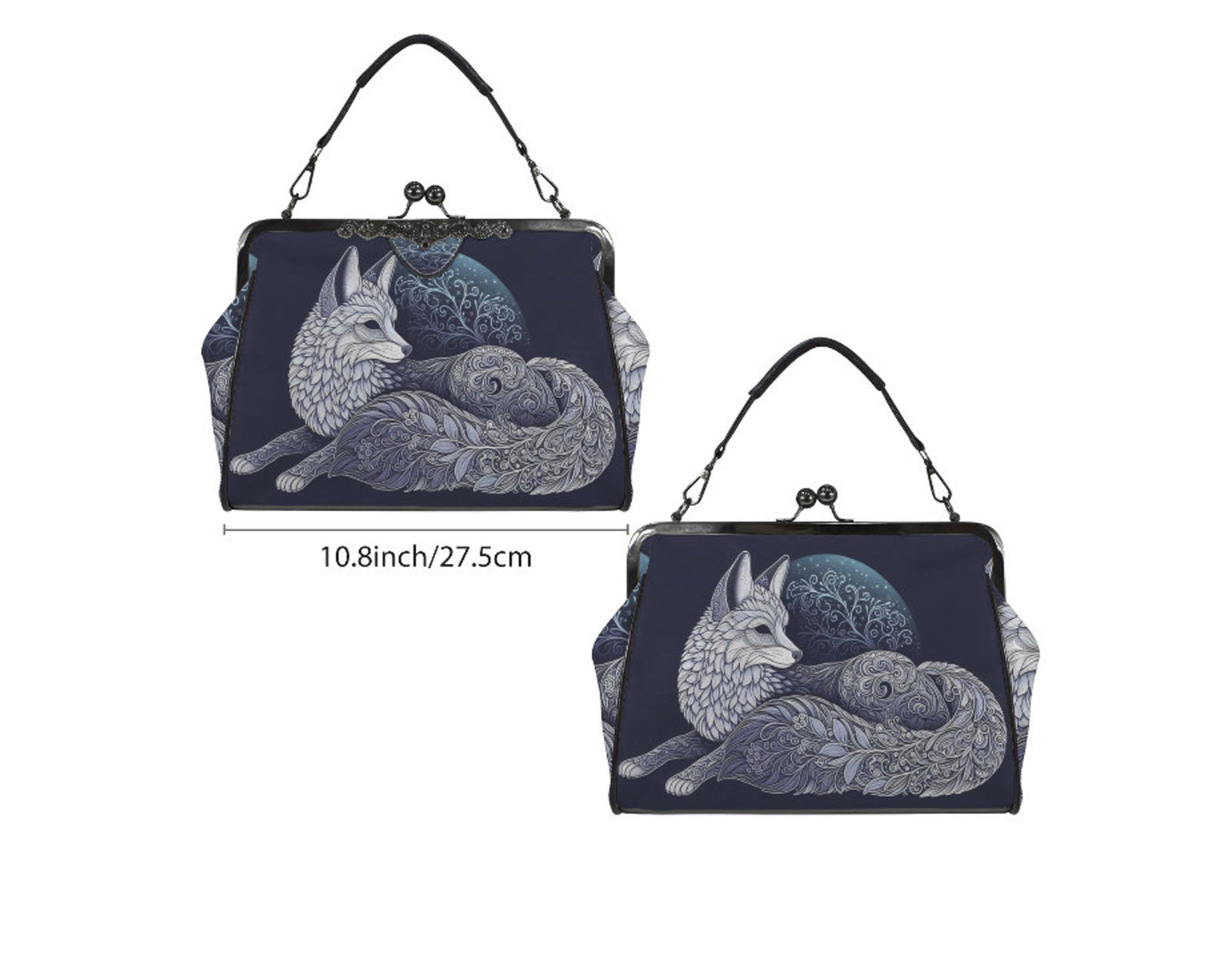 Silver Moonlight Artsy Animal Fox Holiday  Shoulder Cross Body Hand Bag Satchel Kisslock