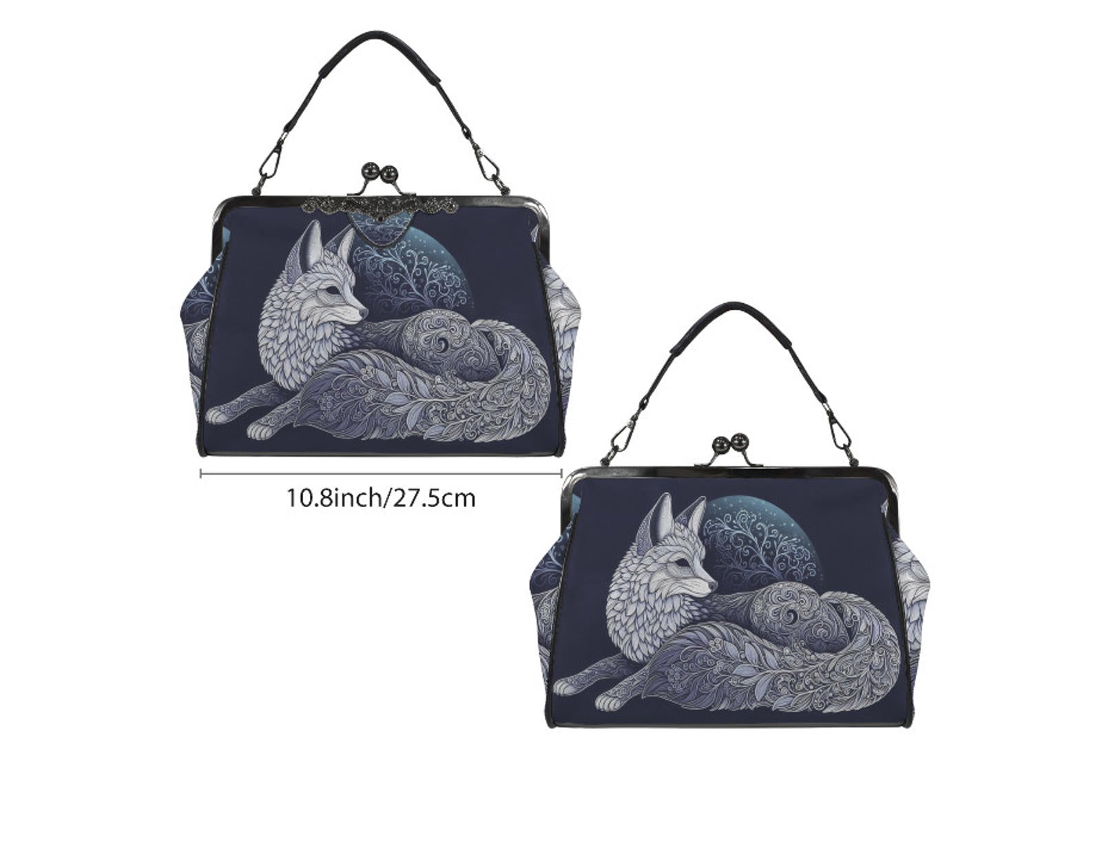 Silver Moonlight Artsy Animal Fox Holiday  Shoulder Cross Body Hand Bag Satchel Kisslock