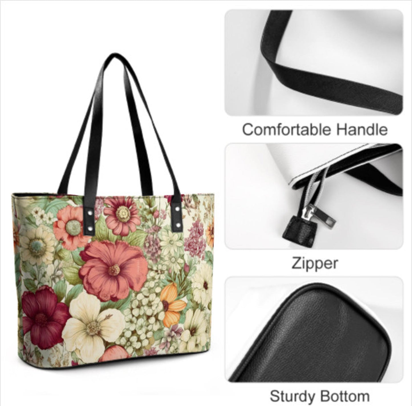 Custom Tote Hand Shoulder Bag 12 X 15 Spring Flowers Art Sage Pink Yellow Gift Terrifictrend