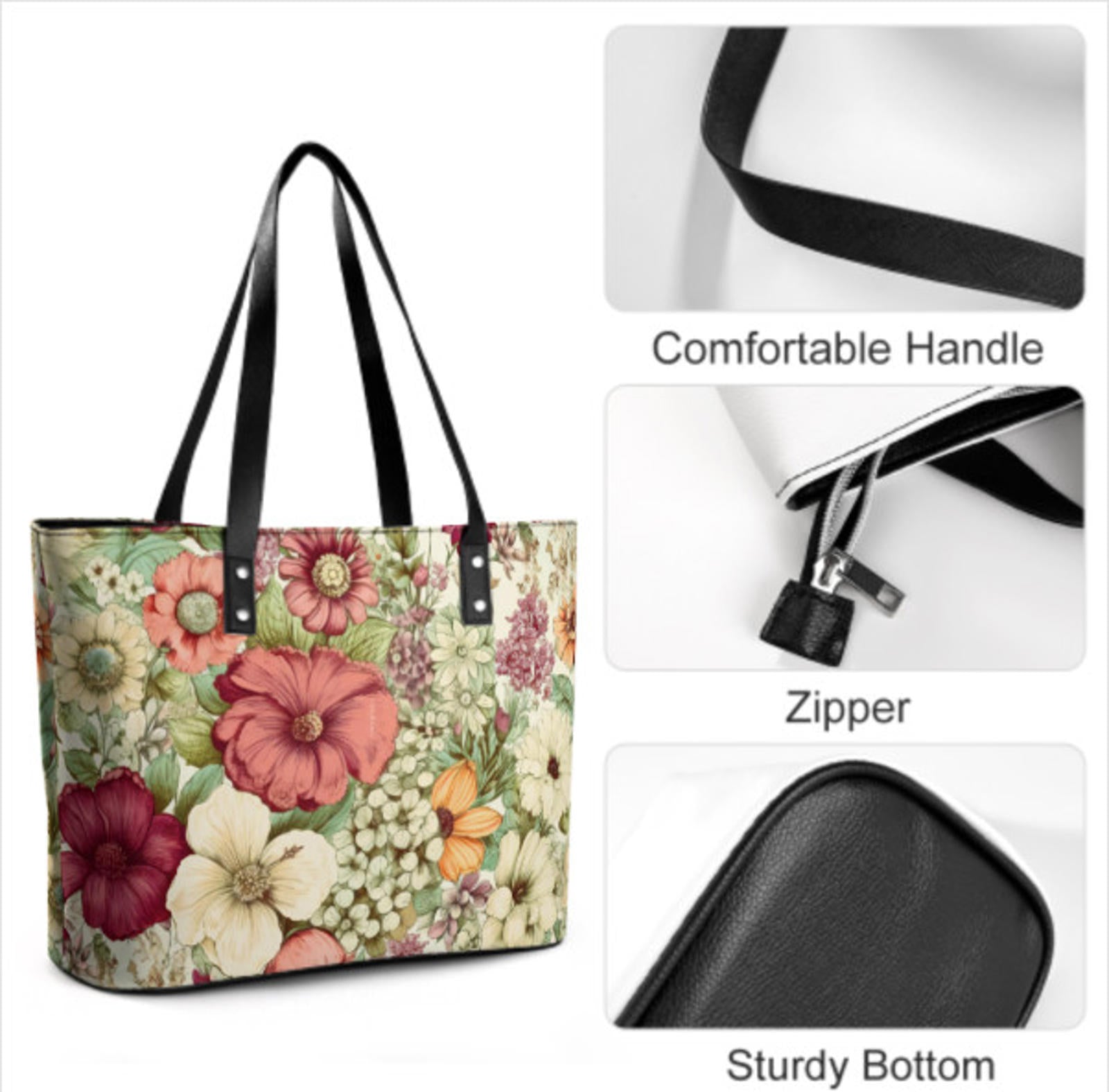 Custom Tote Hand Shoulder Bag 12 X 15 Spring Flowers Art Sage Pink Yellow Gift Terrifictrend