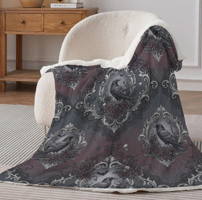 Sherpa Fleece Blanket 40" x 50" Home Decor Throw Victorian Gothic Purple Bats Terrific Trend