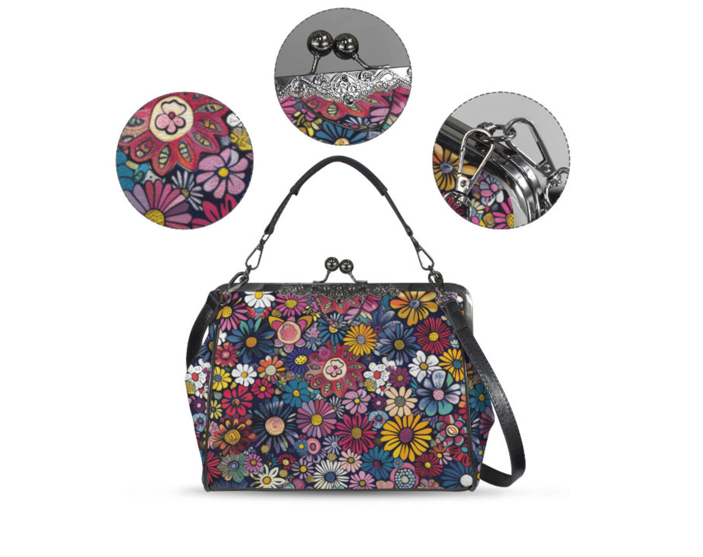 Whimsical Flower Art Spring Mother's Day Shoulder Cross Body Bag Satchel NEW Kisslock