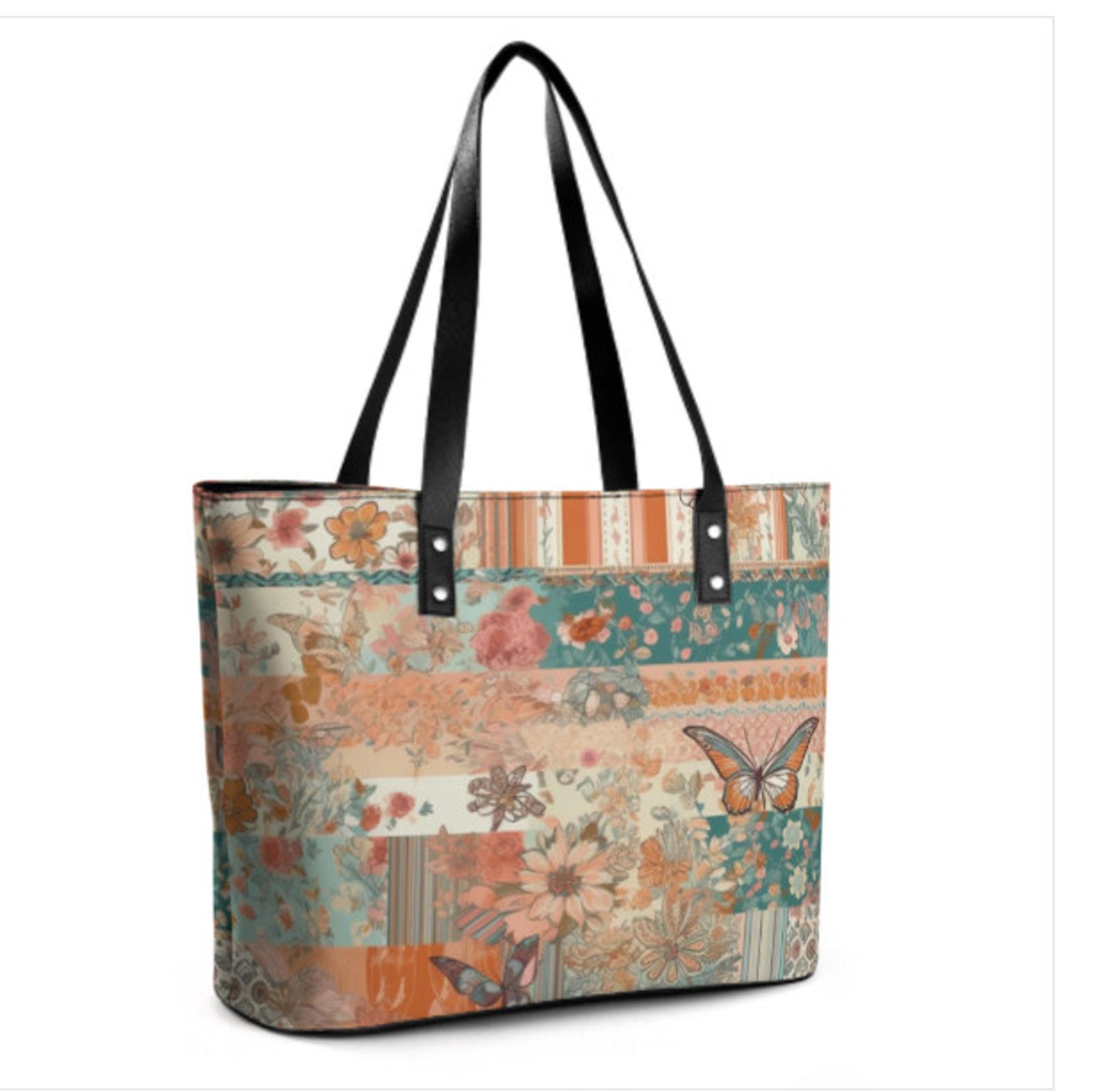 Custom Tote Hand Shoulder Bag 12 X 15 Spring Flowers Vintage Boho Orange Green Terrifictrend