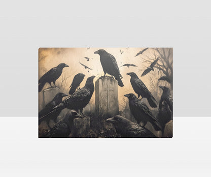 Wall Decor Framed 18X12 Canvas Art Print Crows Ravens Tombstone Spooky Halloween Home Decor