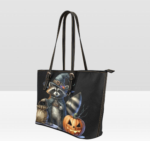 Custom Tote Hand Shoulder Bag 12 X 15 Gothic Racoon Witch Pumpkin Halloween Terrifictrend