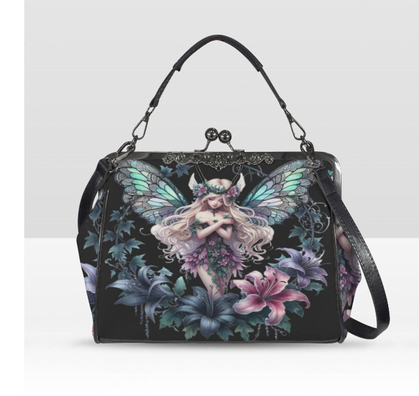 Gothic Mystical Floral Spring Fairy Colors Shoulder Cross Body Bag Satchel NEW Kisslock