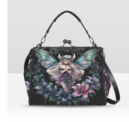 Gothic Mystical Floral Spring Fairy Colors Shoulder Cross Body Bag Satchel NEW Kisslock