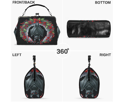 Gothic Christmas Bat Wreath Hand Shoulder Cross Body Bag Satchel 9 x 13 Gift Kisslock