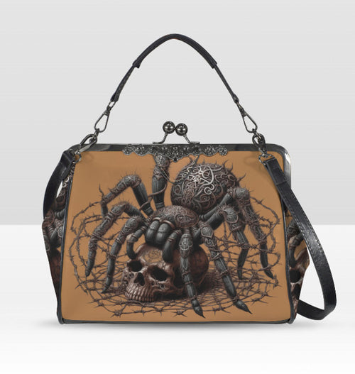 Dark Victorian Gothic Spider Black Widow Skull  Shoulder Cross Body Bag Satchel Kisslock