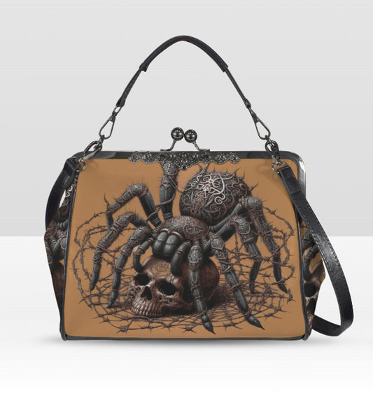 Dark Victorian Gothic Spider Black Widow Skull  Shoulder Cross Body Bag Satchel Kisslock