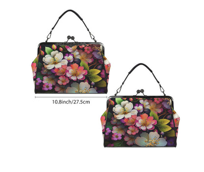 Spring Green Pink Lavender Flowers Shoulder Cross Body Bag Satchel Mother's Day Kisslock