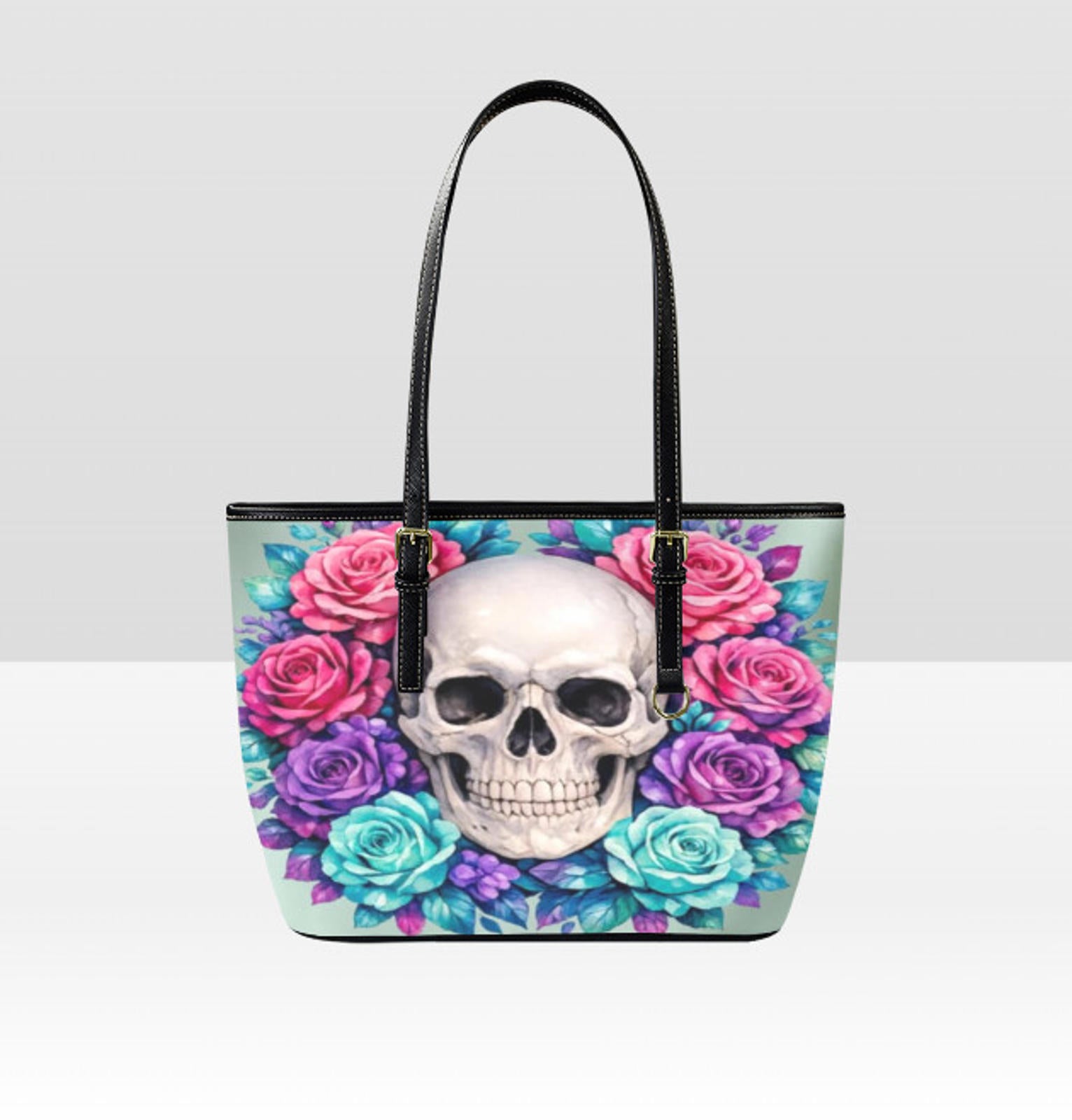 Custom Tote Hand Shoulder Bag 12 X 15 Happy Mothers Day Gothic Skull Flowers Terrifictrend