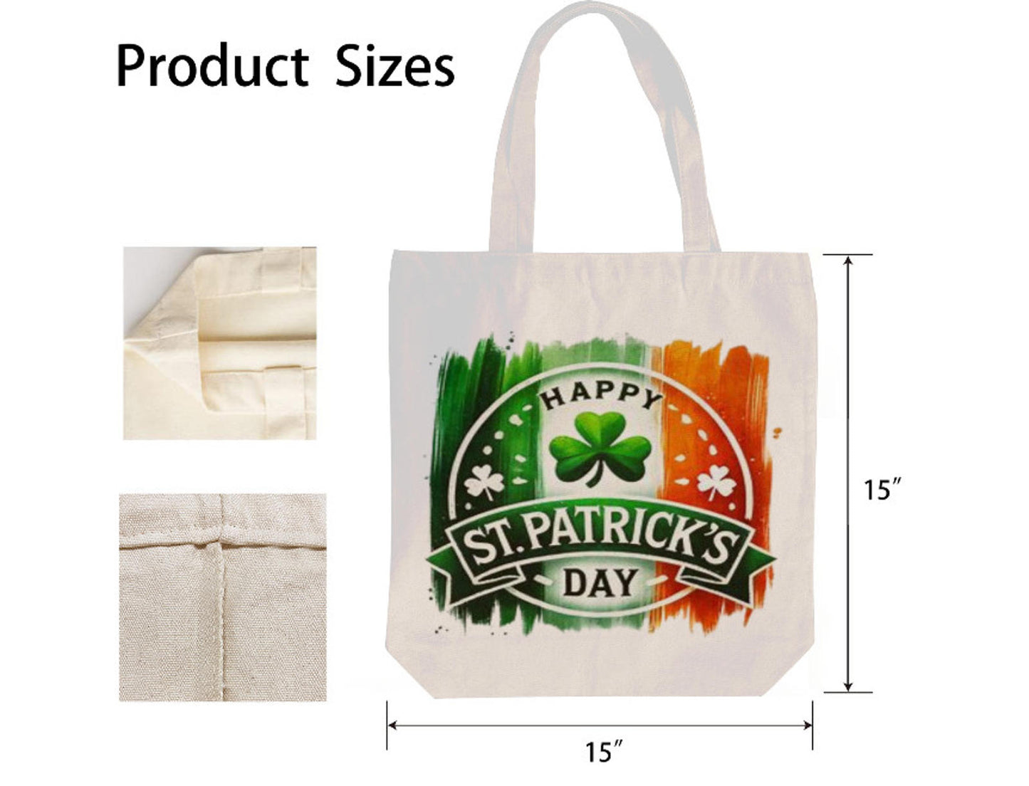 St. Patrick's Day Ireland Irish Flag Shamrock Shoulder Tote Bag 15" X 15" TerrificTrend