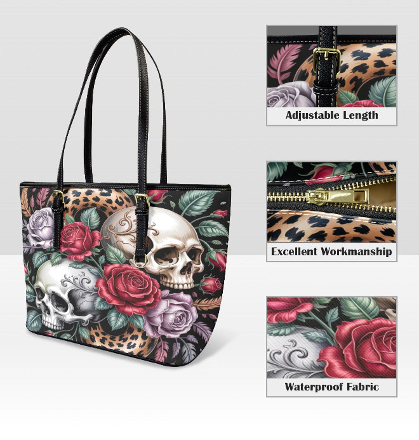 Custom Tote Hand Shoulder Bag 12 X 15 Happy Mothers Day Gothic Skull Roses NEW Terrifictrend