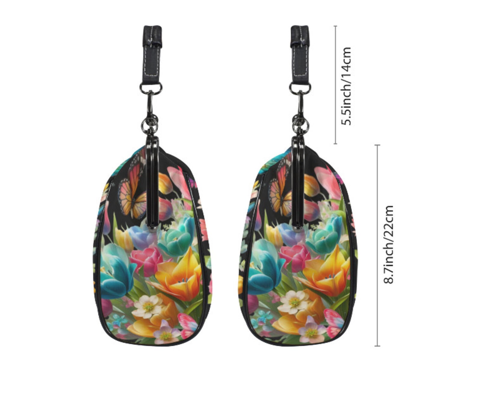 Black Multi Floral Butterfly Spring Mother's Day Shoulder Cross Body Bag Satchel Kisslock