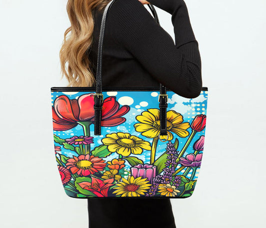 Custom Tote Hand Shoulder Bag 12 X 15 Bright Colors Spring Flowers Pop Art Terrifictrend