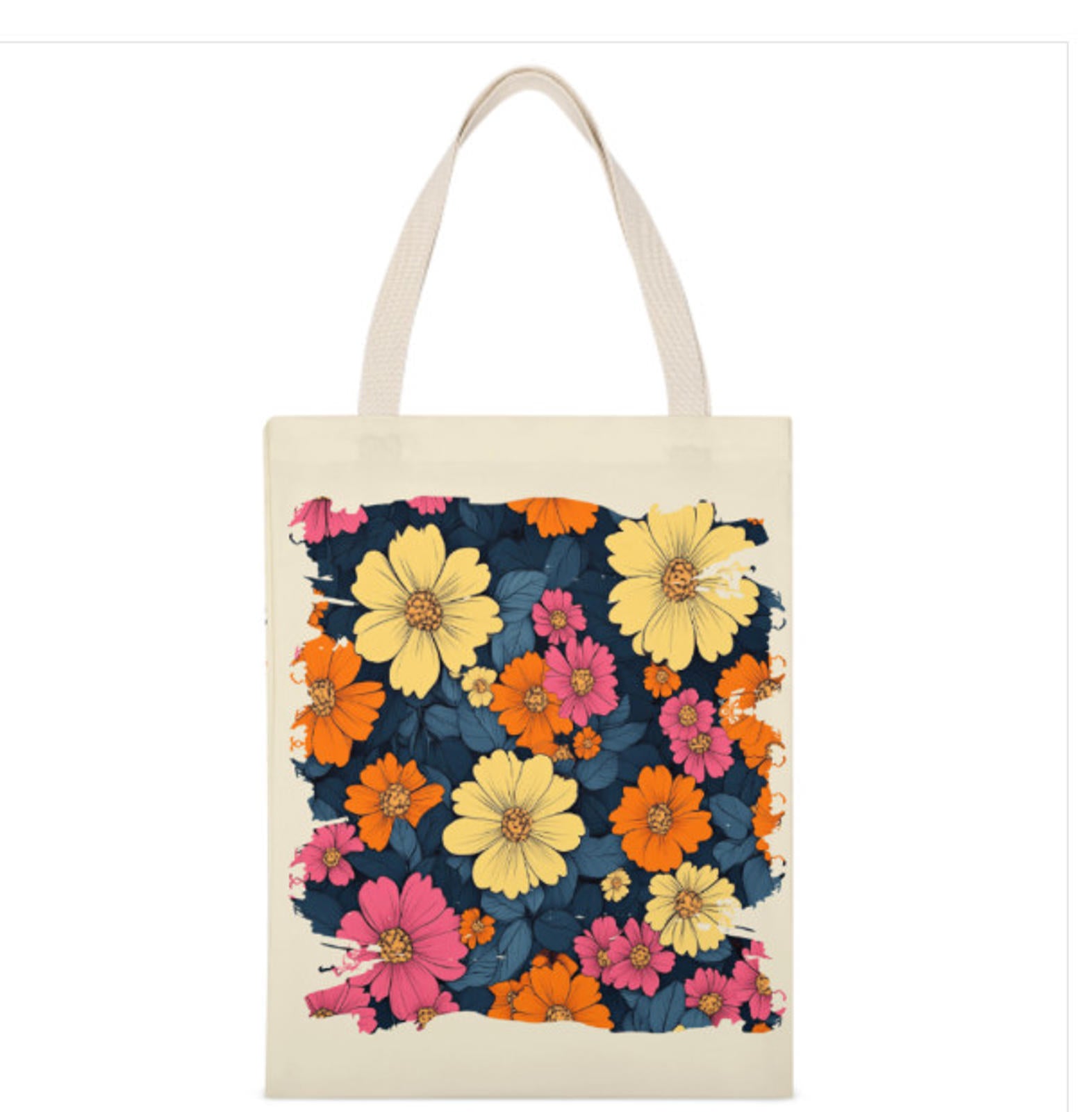 Vintage Retro Pink Yellow Flowers Reusable Tote Bag Print on 2 Sides 14 x 18 Terrifictrend