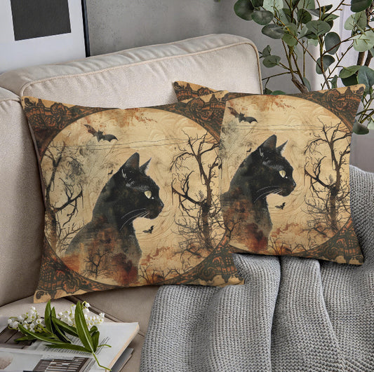 Vintage Black Cat Full Moon Throw Pillow Cover Halloween Home Decor  18x18 Unbranded