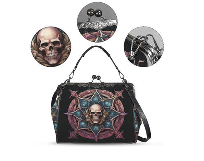 Dark Victorian Gothic Medieval Skull Shieldl Shoulder Cross Body Bag Satchel NEW Kisslock