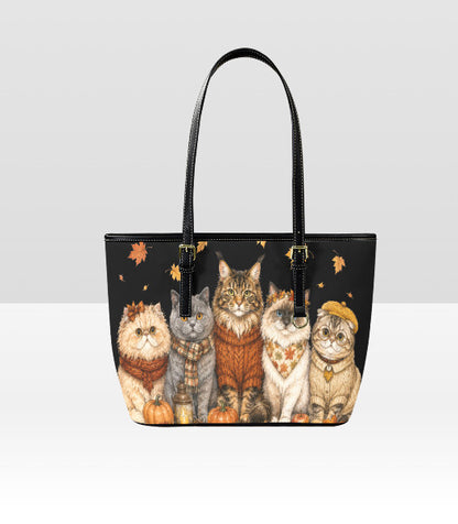 Custom Tote Hand Shoulder Bag 12 X 15 Fall Halloween Cats in Sweaters Scarves Terrifictrend