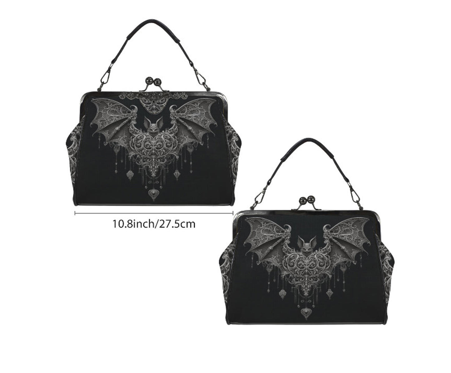 Dark Victorian Gothic Bat w/ Heart and Charms Shoulder Cross Body Bag Satchel Kisslock