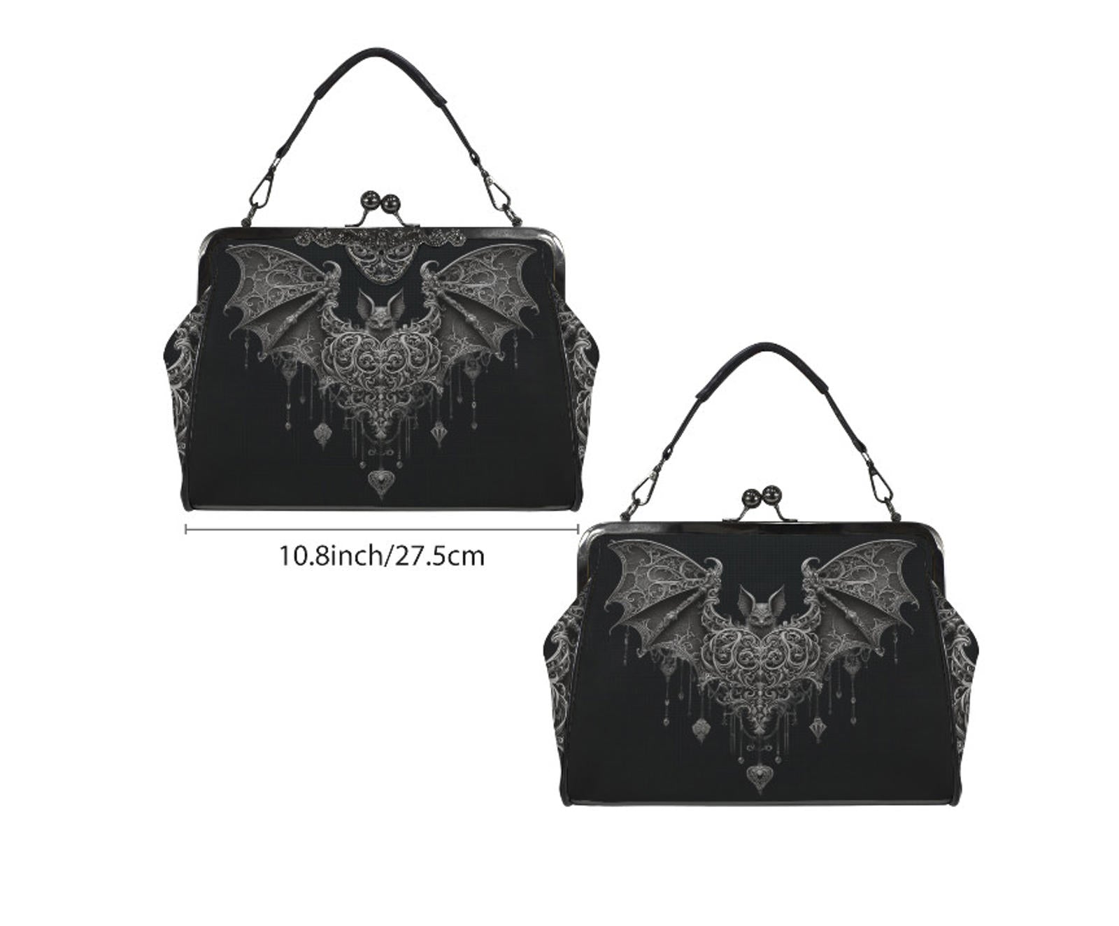 Dark Victorian Gothic Bat w/ Heart and Charms Shoulder Cross Body Bag Satchel Kisslock