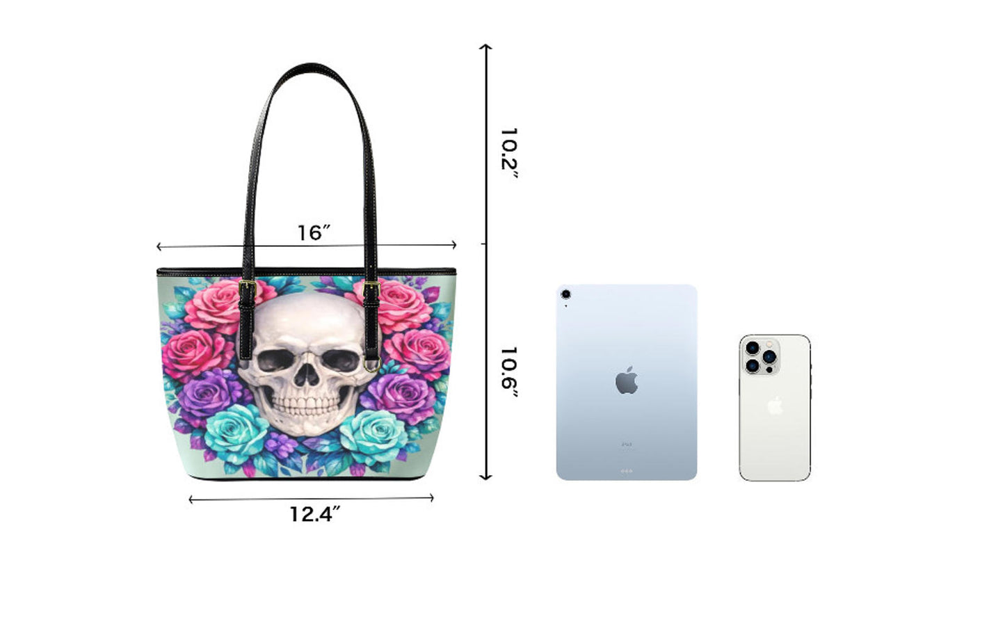Custom Tote Hand Shoulder Bag 12 X 15 Happy Mothers Day Gothic Skull Flowers Terrifictrend