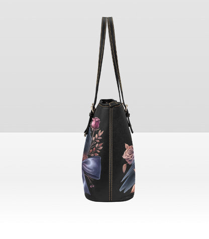 Custom Tote Hand Shoulder Bag 12 X 15 Gothic Crow Purple Pink Flowers Halloween Terrifictrend