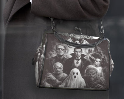 Vintage Horror Movie Mummy, Dracula, Werewolf Shoulder Cross Body Bag Satchel Kisslock