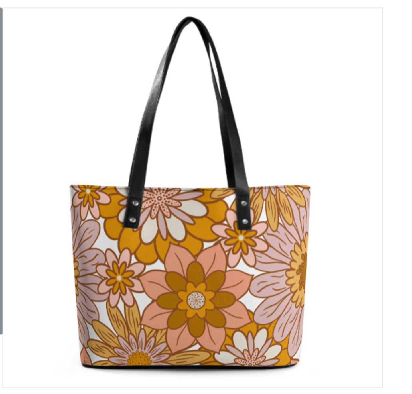 Custom Tote Hand Shoulder Bag 12 X 15 Spring Bohemian Orange Brown Floral NEW Terrifictrend