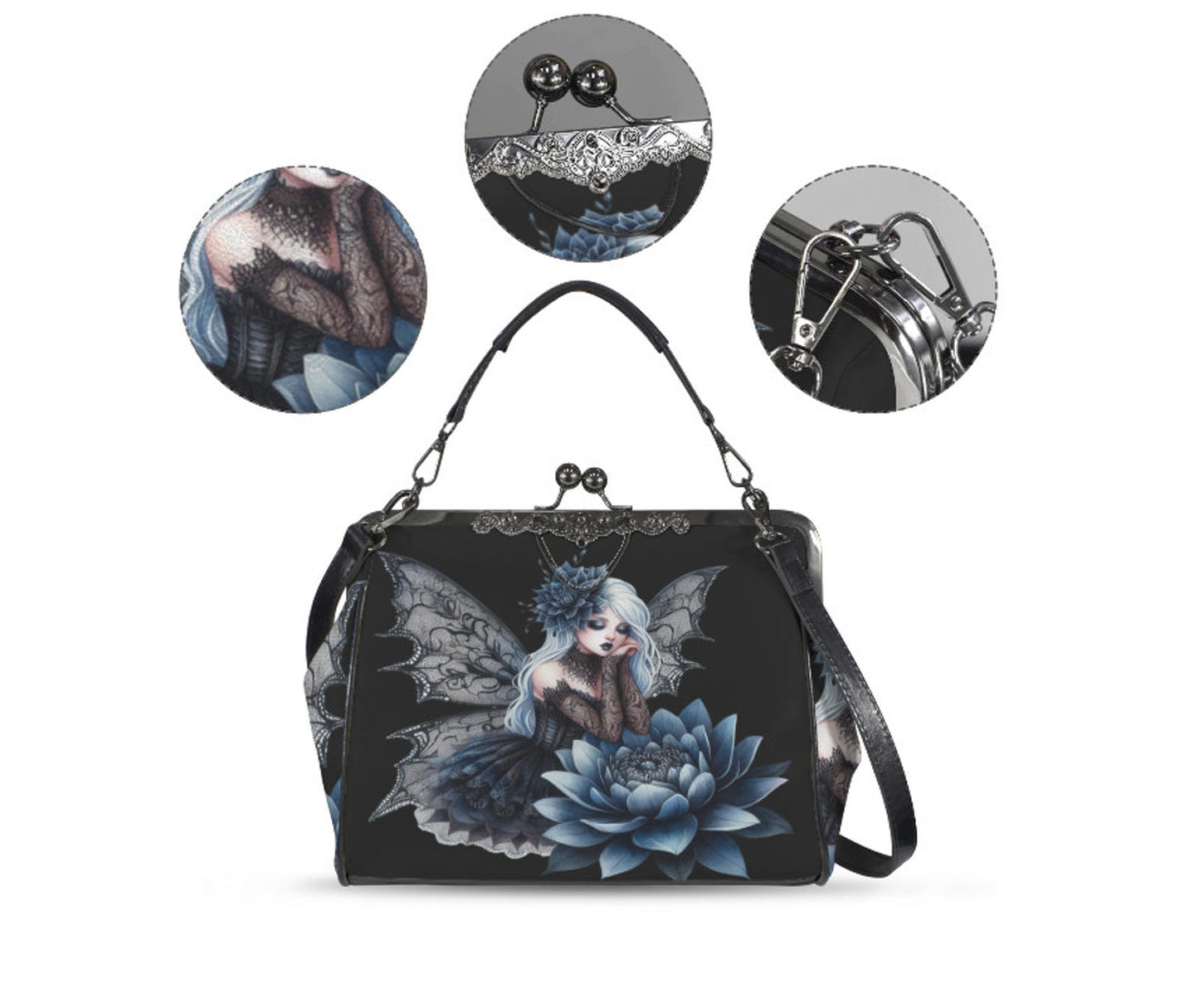 Gothic Mystical Floral Spring Fairy  Art Shoulder Cross Body Bag Satchel NEW Kisslock