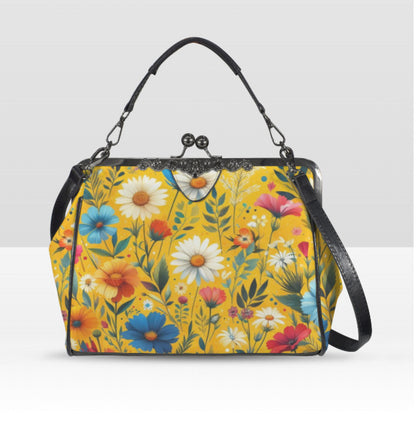 Yellow Floral Flower Art Spring Mother's Day Shoulder Cross Body Bag Satchel NEW Kisslock