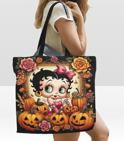 Betty Boop Jack O Lantern Flowers Large Halloween Tote Bag 18"x15" TerrificTrend