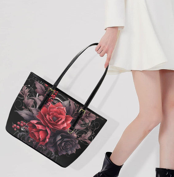 Custom Tote Hand Shoulder Bag 12 X 15 Gothic Victorian Red Black Purple Flowers Terrifictrend