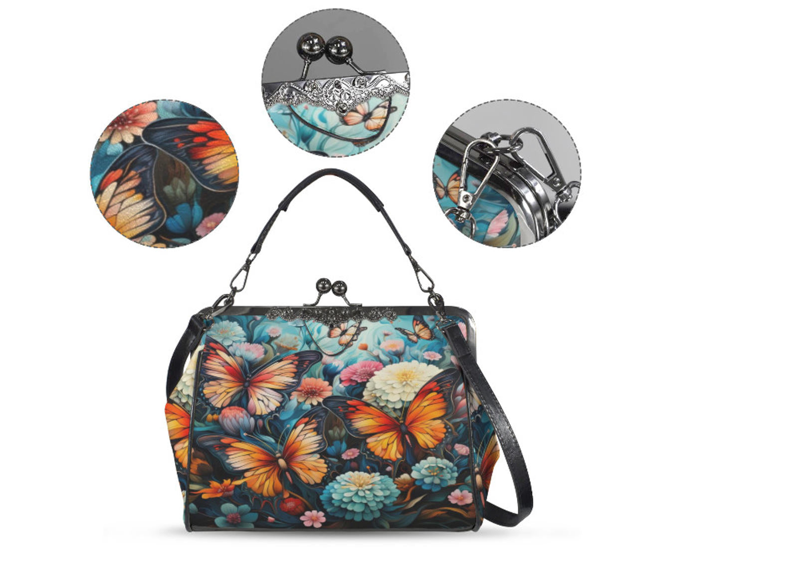 Spring Flowers Butterfly Art Design Shoulder Cross Body Bag Satchel Mother's Day Kisslock